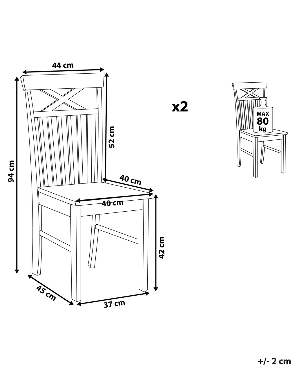 Set of 2 Dining Chairs HOUSTON Wood White