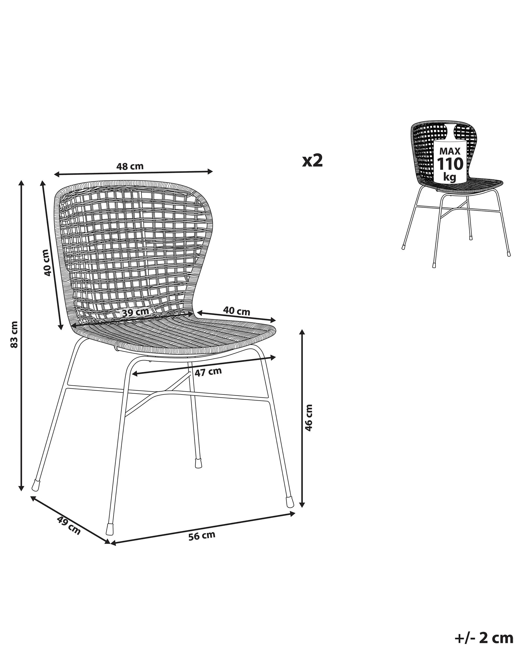 Set of 2 Dining Chairs ELFROS Rattan Natural