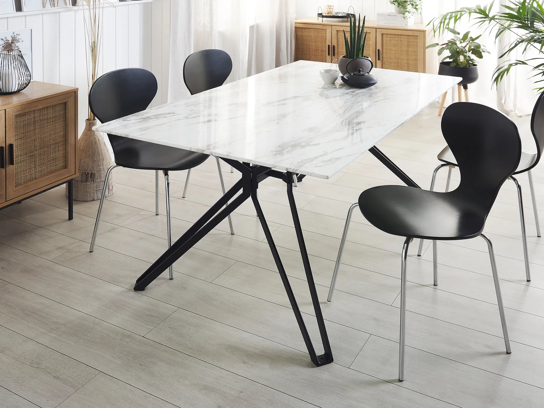 Dining Table BALLINA White Marble 160 cm 90 cm Tempered Glass