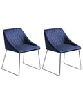 Set of 2 Dining Chairs ARCATA Velvet Navy Blue