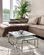 Set of 2 Coffee Tables BREA Tempered Glass White