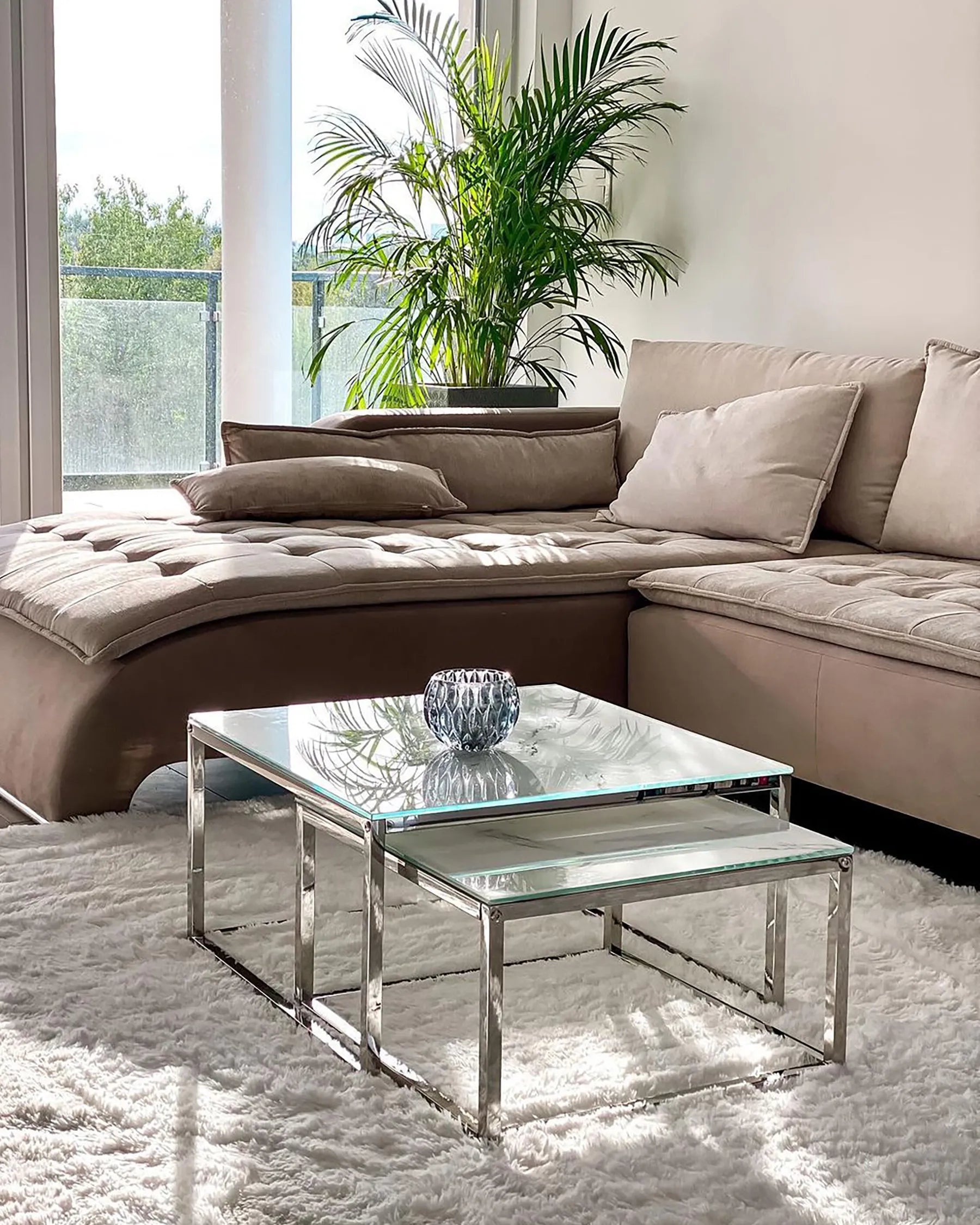 Set of 2 Coffee Tables BREA Tempered Glass White