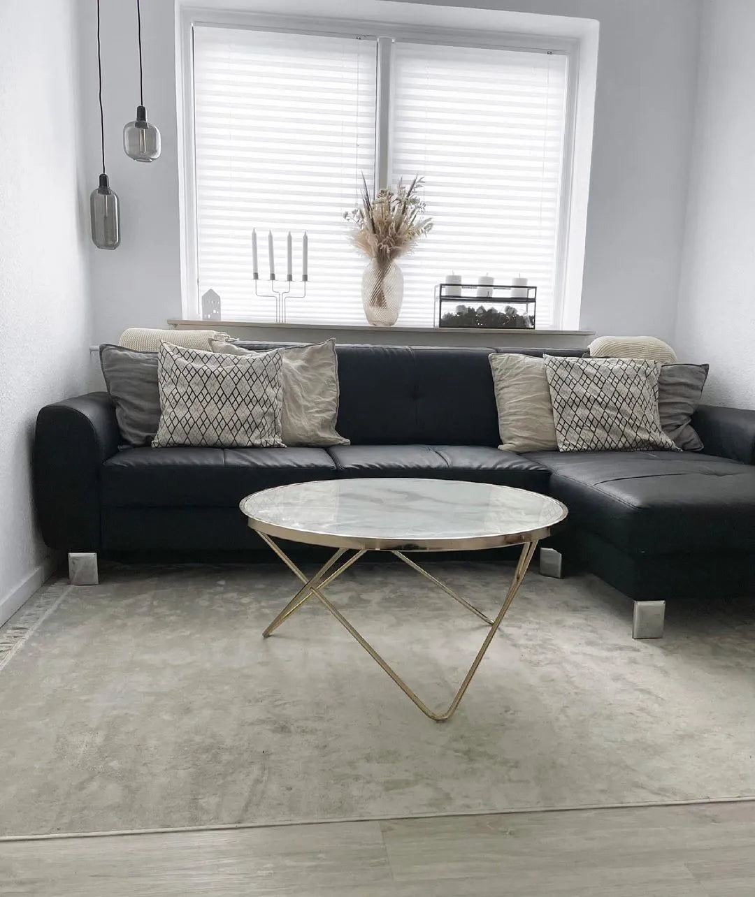 Coffee Table MERIDIAN Tempered Glass Marble/ Gold