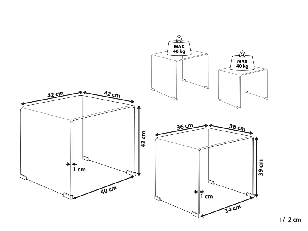 Set of 2 Side Tables KENDALL Tempered Glass Transparent