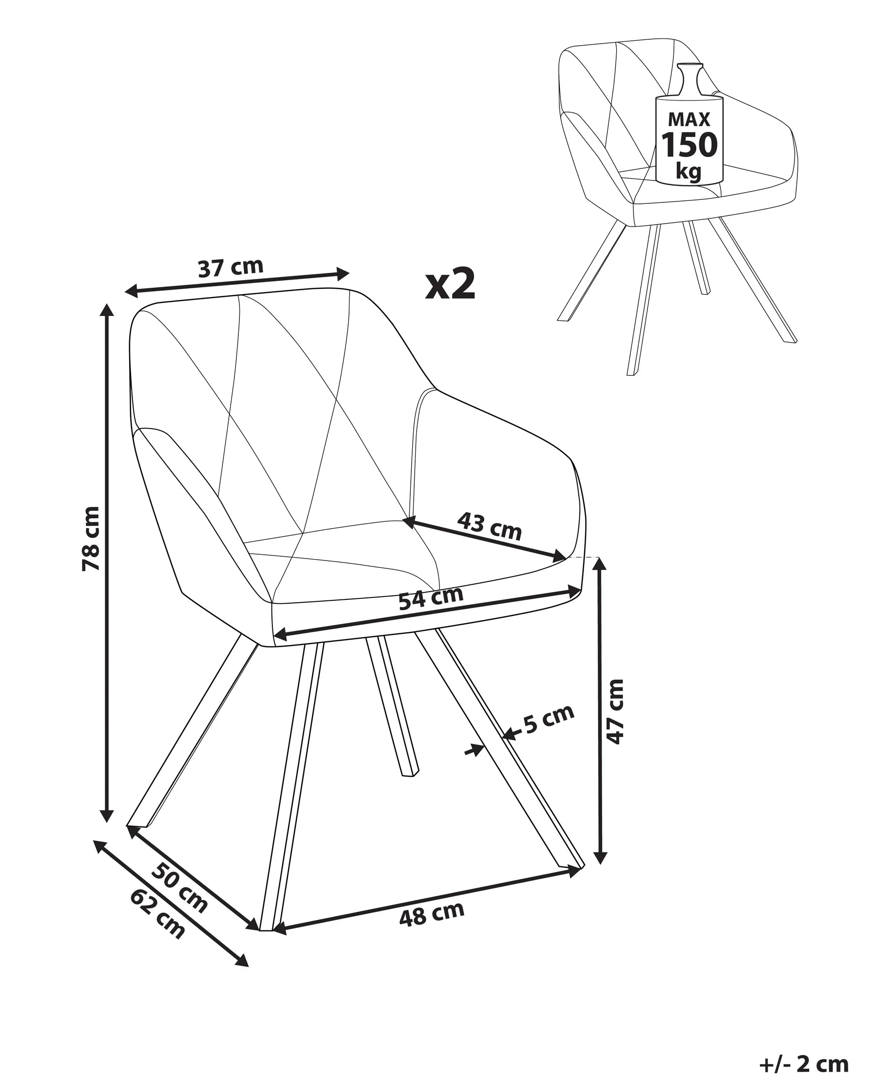 Set of 2 Dining Chairs MONEE Fabric Beige
