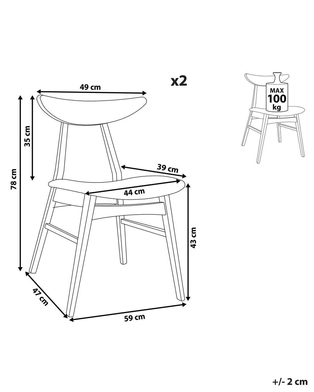 Set of 2 Dining Chairs LYNN Wood Dark Brown/ Grey