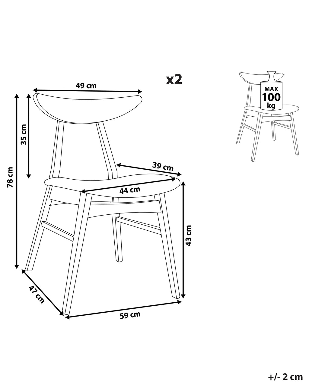 Set of 2 Dining Chairs LYNN Wood Dark Brown/ White