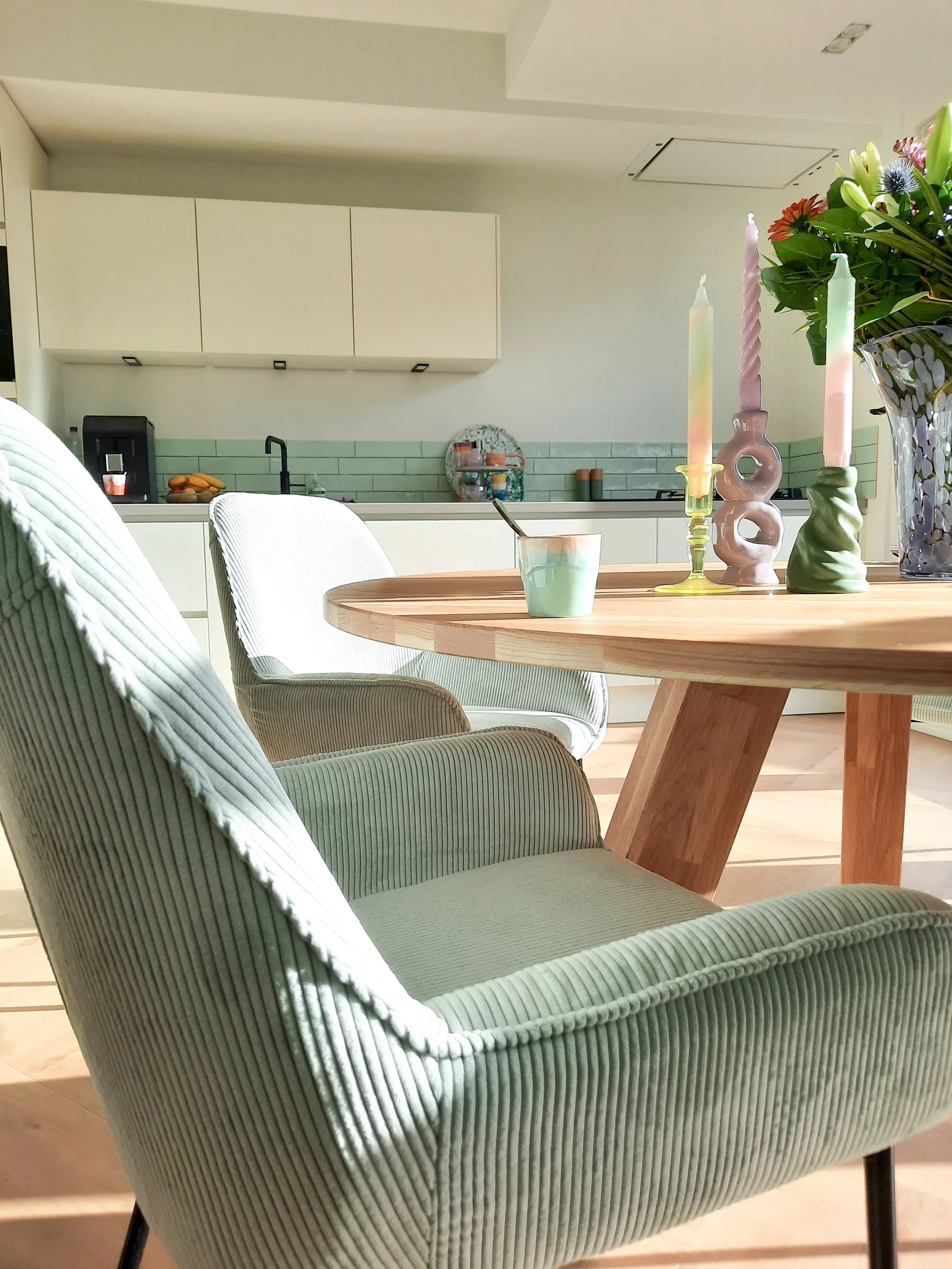 Set of 2 Dining Chairs LOVERNA Corduroy Mint Green