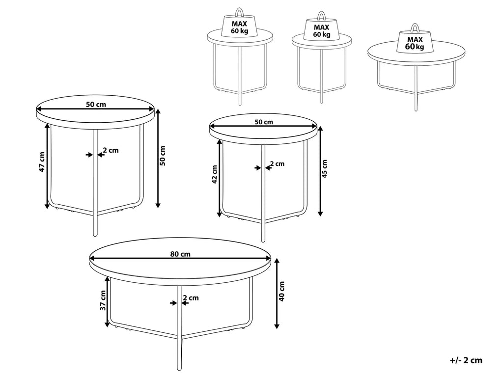 Set of 3 Coffee Tables MELODY Grey Concrete Effect
