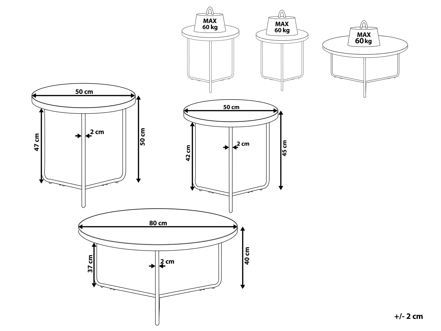 Set of 3 Coffee Tables MELODY Grey Concrete Effect