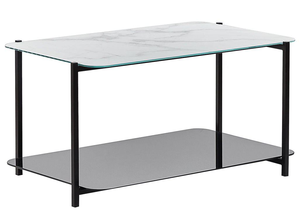 Coffee Table GLOSTER Tempered Glass White Marble
