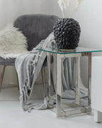 Side Table CRYSTAL Tempered Glass Silver