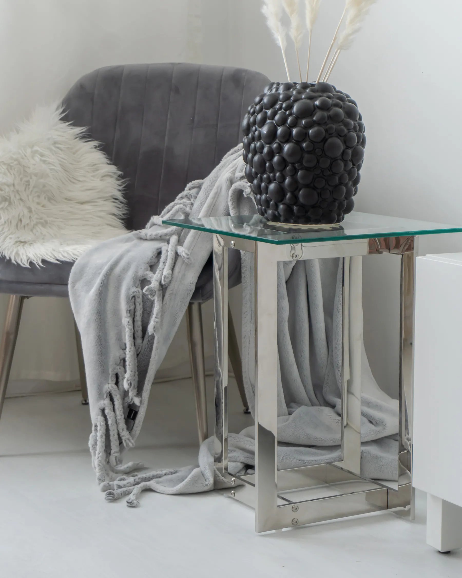 Side Table CRYSTAL Tempered Glass Silver