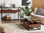 Coffee Table WACO Tempered Glass Black with Storage