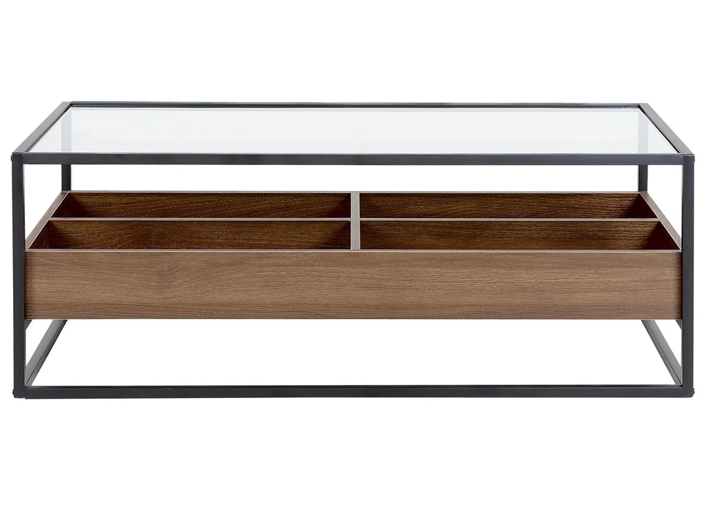 Coffee Table WACO Tempered Glass Black with Storage