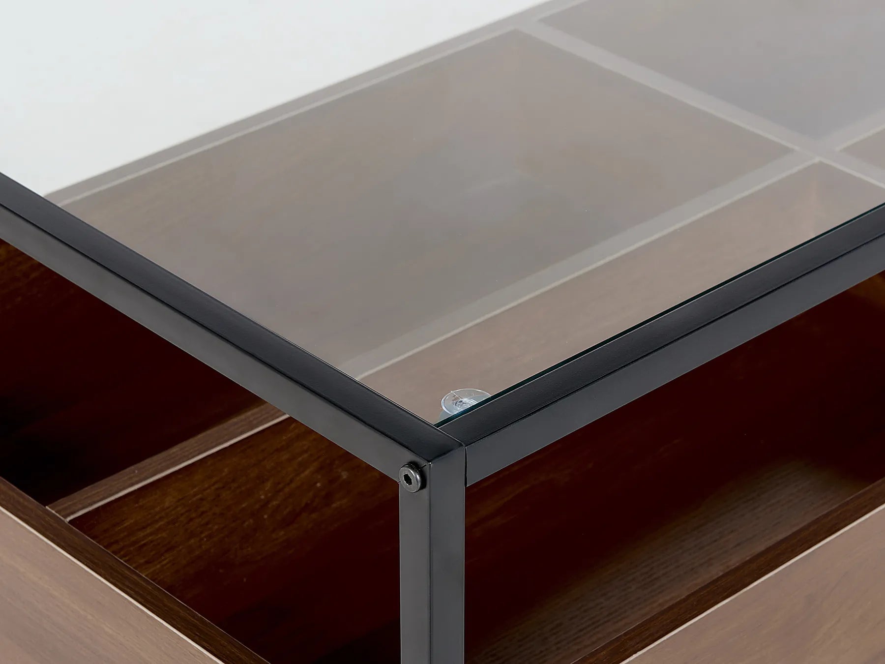 Coffee Table WACO Tempered Glass Black with Storage