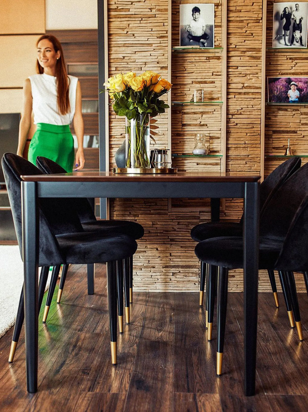 Set of 2 Dining Chairs MAGALIA Velvet Black