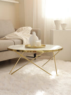 Coffee Table MERIDIAN Tempered Glass Marble/ Gold