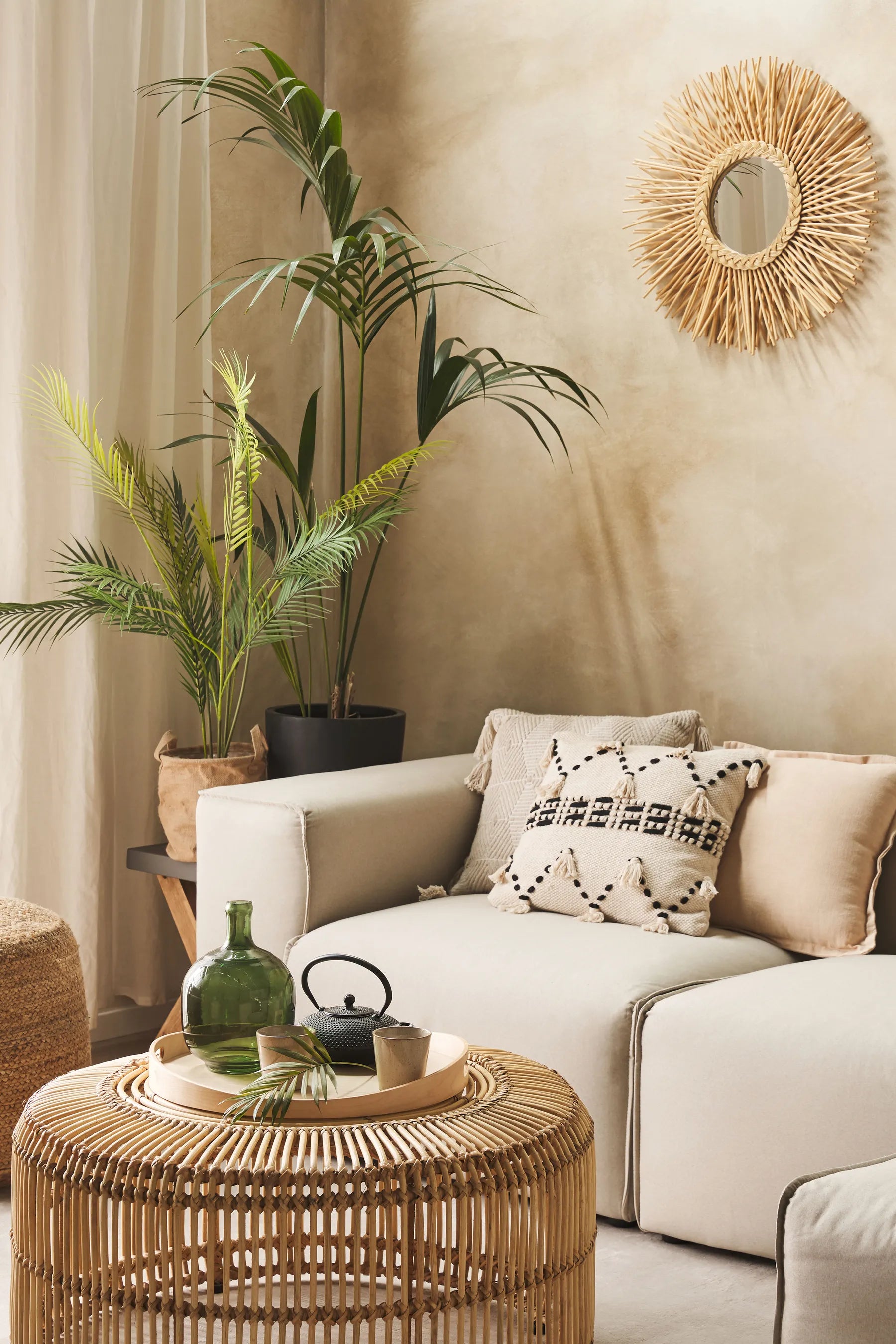 Coffee Table LIMNI Rattan Light Brown