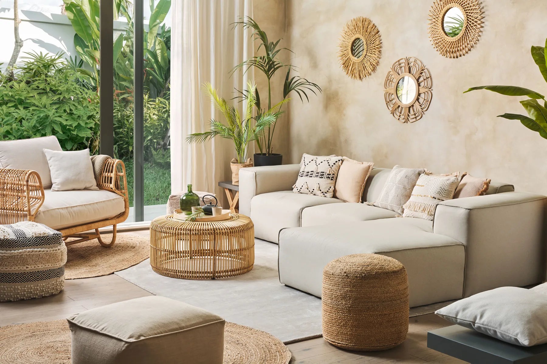 Coffee Table LIMNI Rattan Light Brown