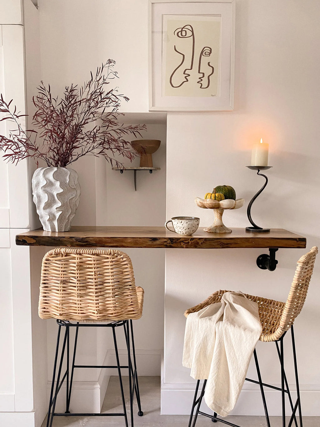 Set of 2 Bar Chairs CASSITA Rattan Natural