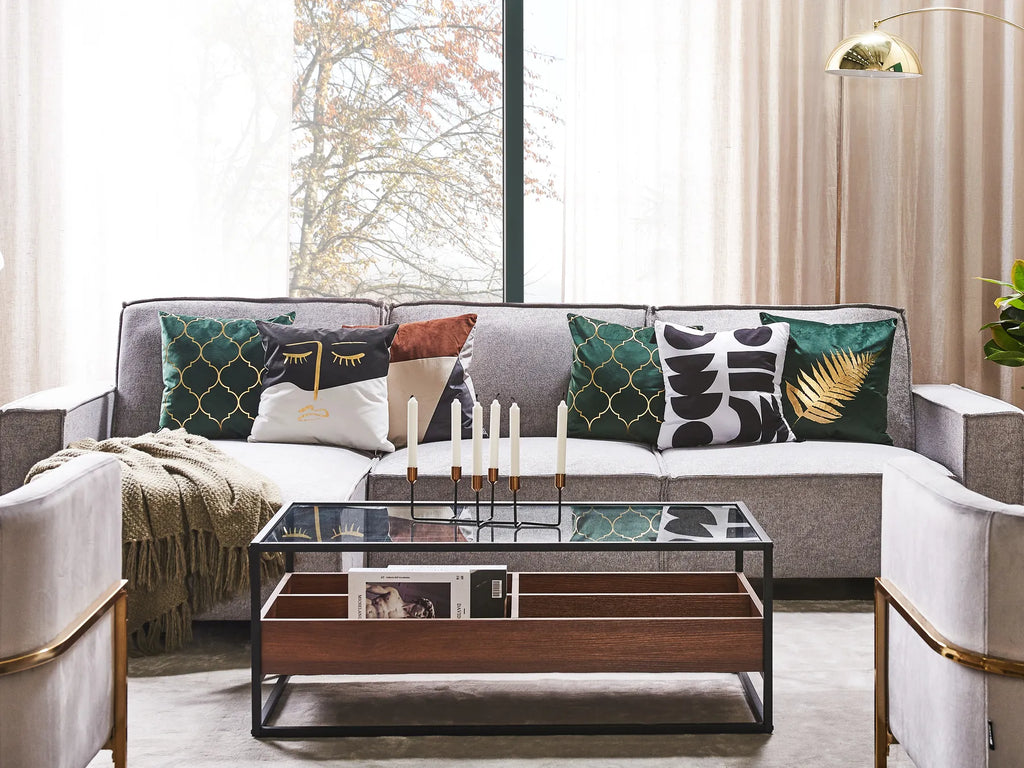 Coffee Table WACO Tempered Glass Black with Storage