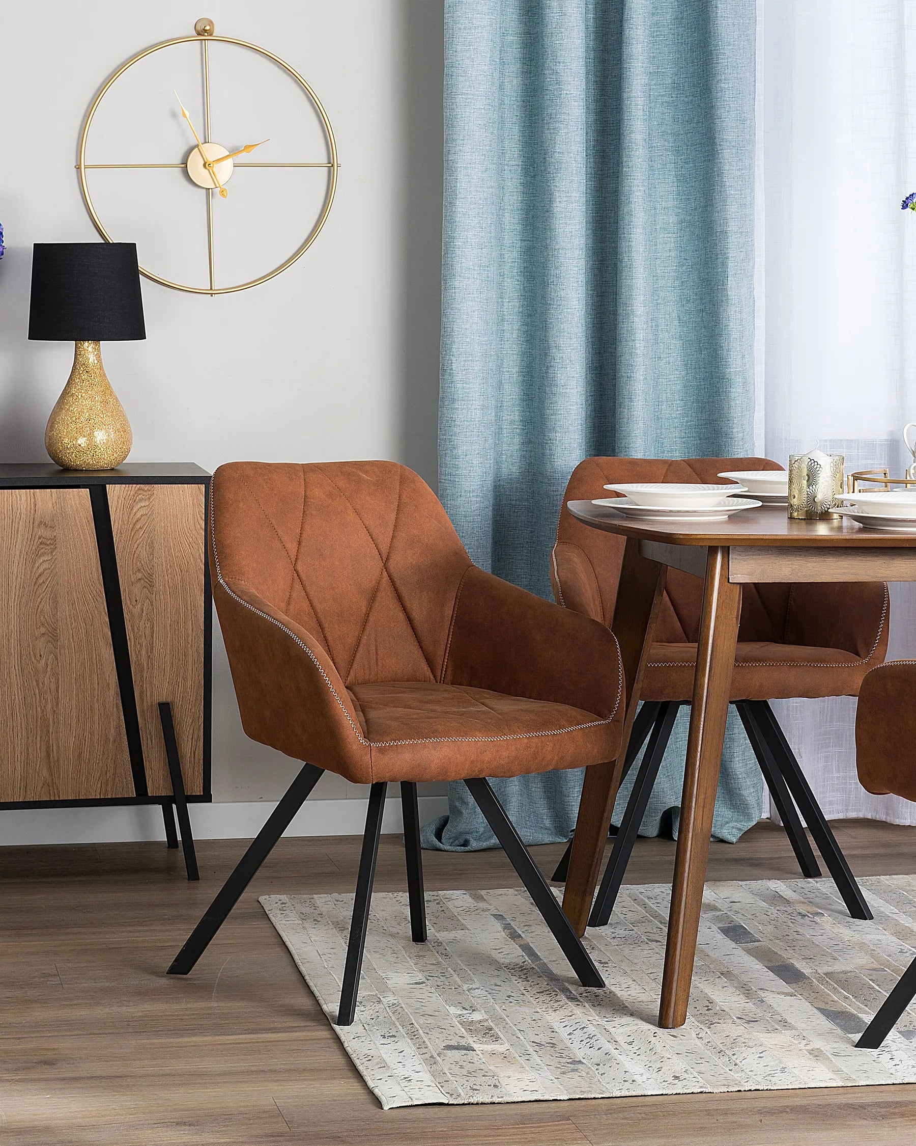 Set of 2 Dining Chairs MONEE Fabric Golden Brown