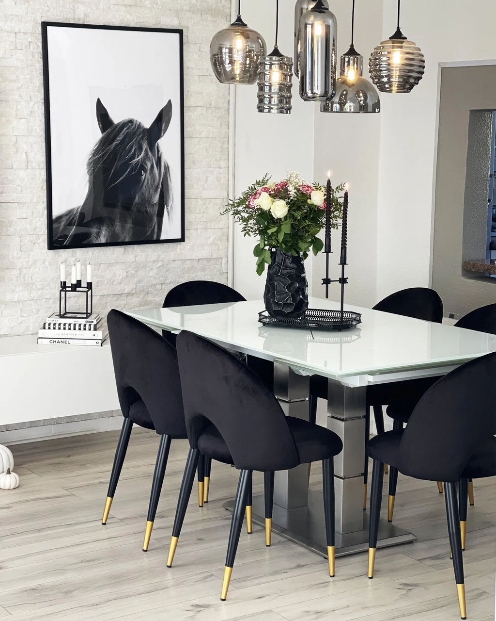 Set of 2 Dining Chairs MAGALIA Velvet Black