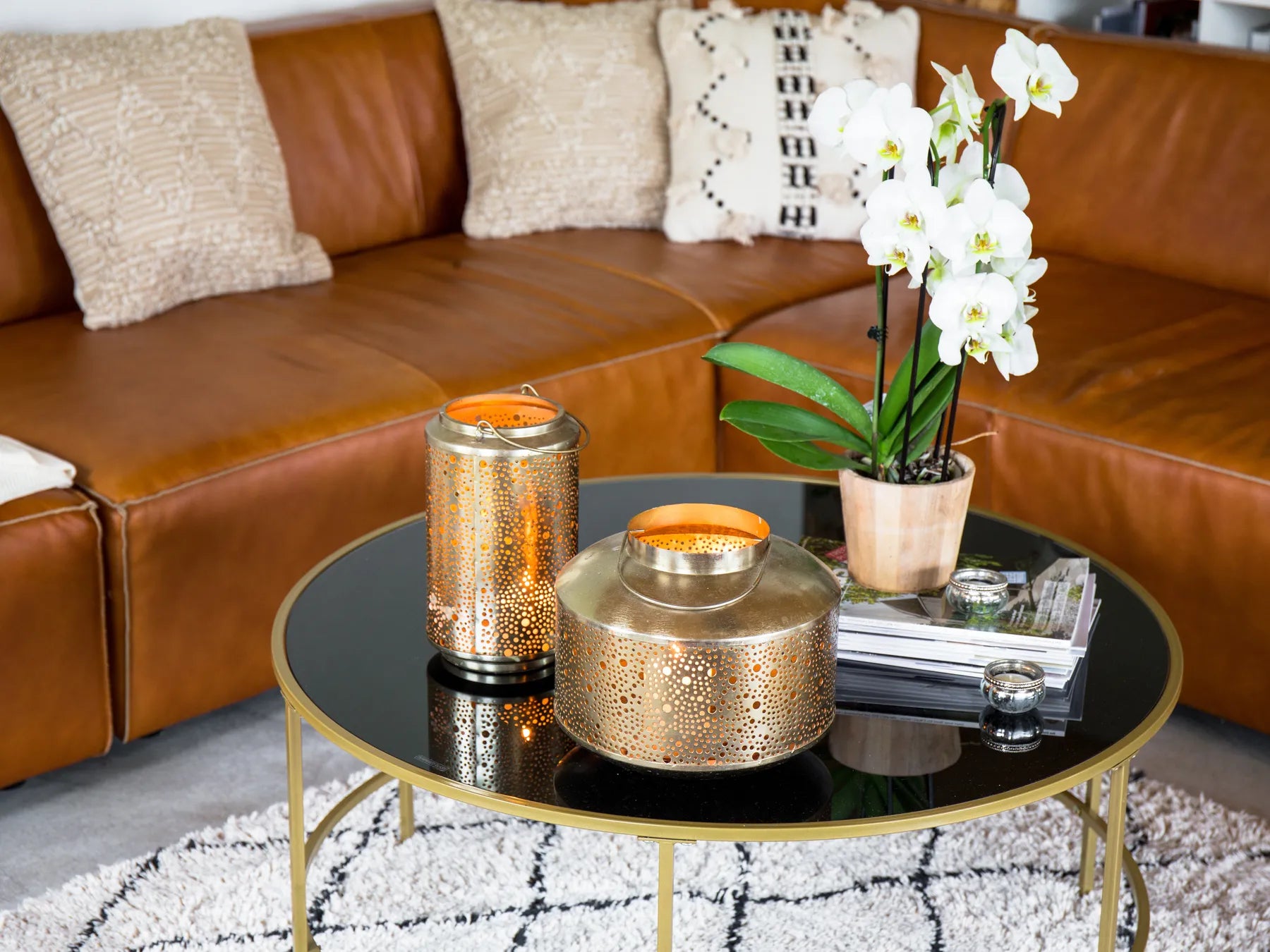 Coffee Table FLORENCE Glass Black/ Gold