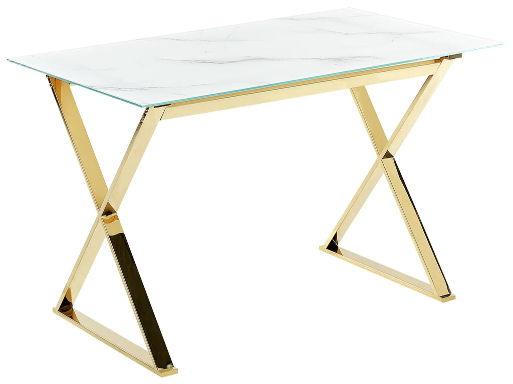 Dining Table ATTICA Marble/ Gold 120 cm 70 cm Tempered Glass