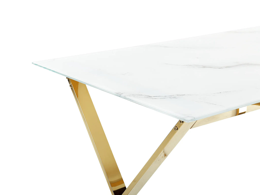 Dining Table ATTICA Marble/ Gold 120 cm 70 cm Tempered Glass