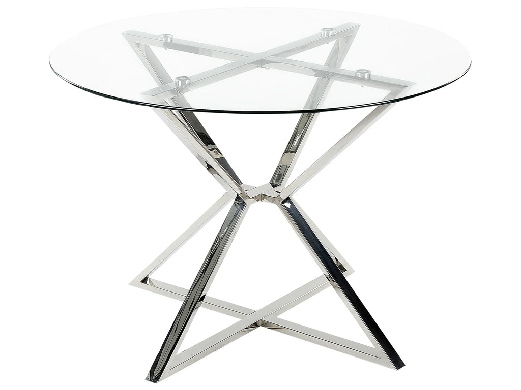Dining Table BOSCO Silver 105 cm 105 cm Tempered Glass
