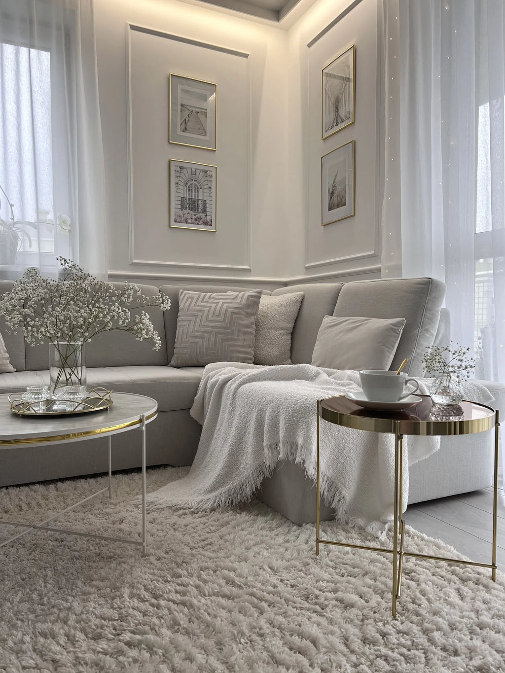 Coffee Table QUINCY Tempered Glass Marble/ Gold