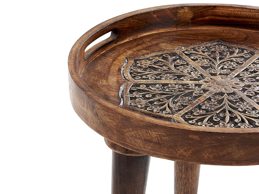 Set of 2 Side Tables ASTAI Mango Wood Dark Brown