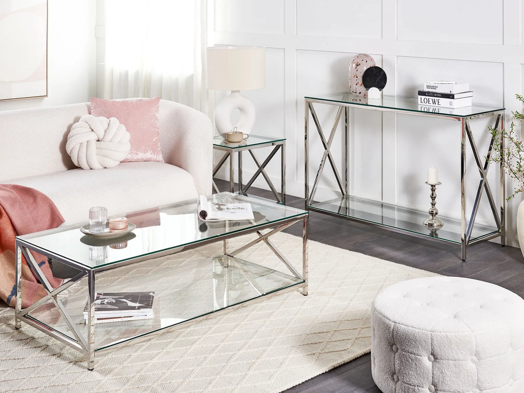 Side Table AUDET Tempered Glass Silver