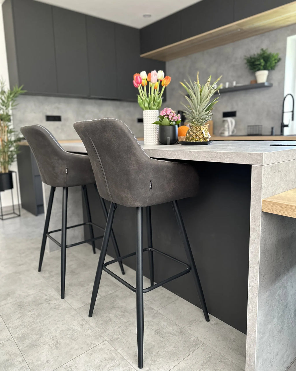 Set of 2 Bar Chairs DARIEN Grey