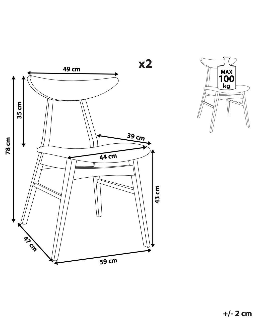 Set of 2 Dining Chairs LYNN Wood Light Brown/ Grey