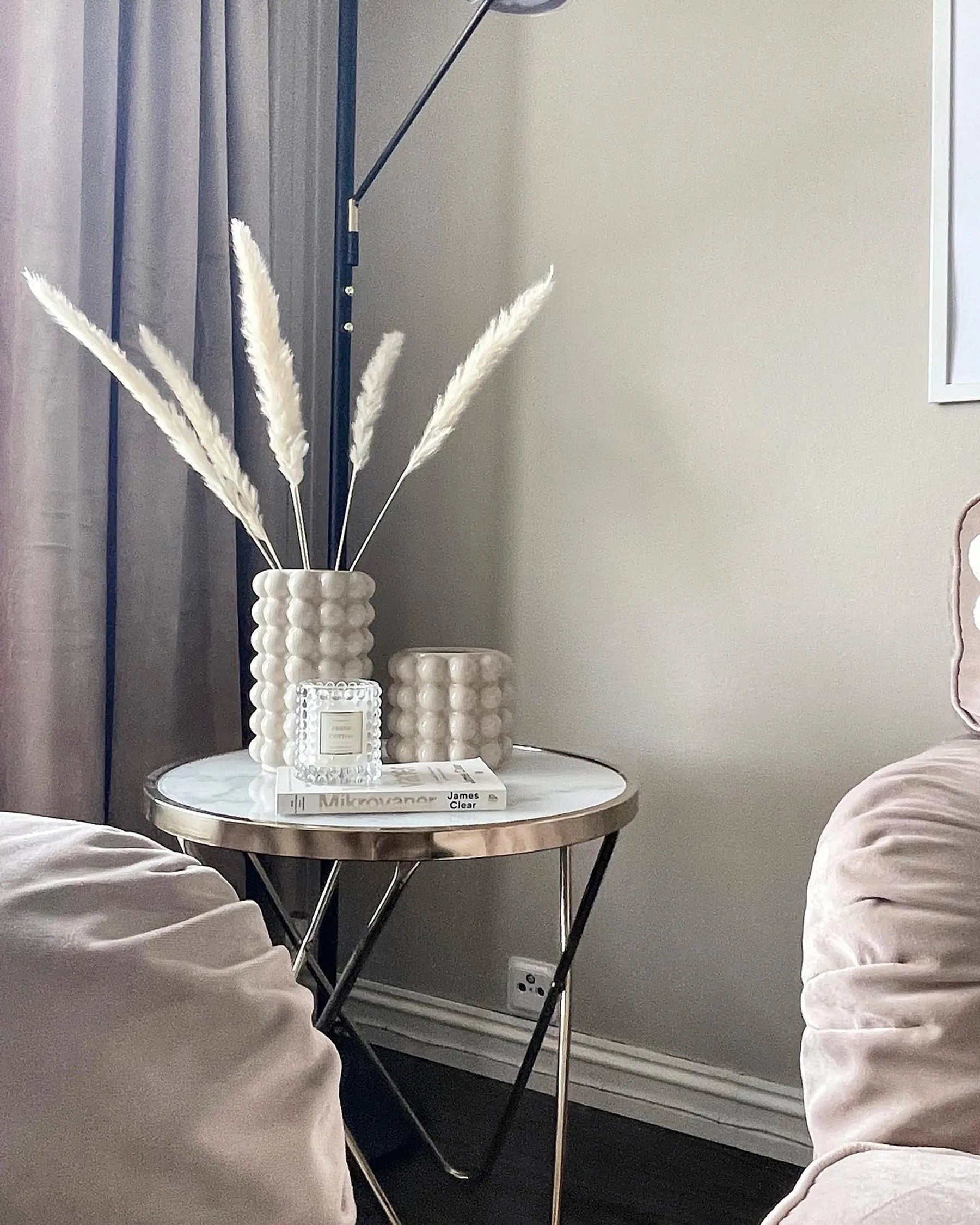 Side Table MERIDIAN Tempered Glass Marble/ Silver