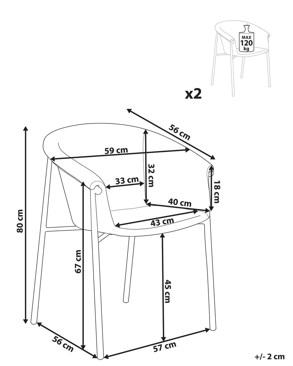 Set of 2 Dining Chairs AMES Fabric Light Grey