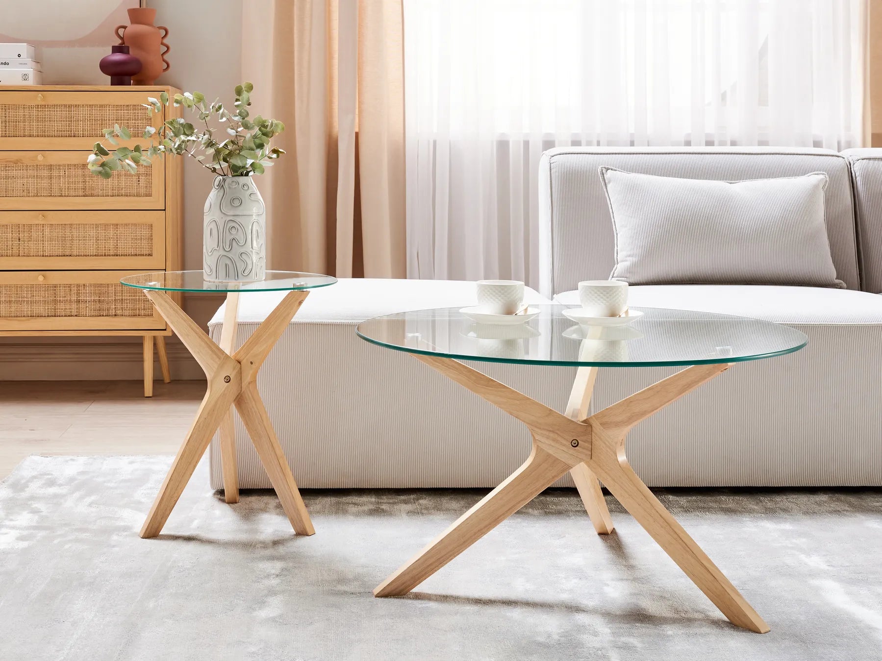 Side Table VALLEY Tempered Glass Light Brown