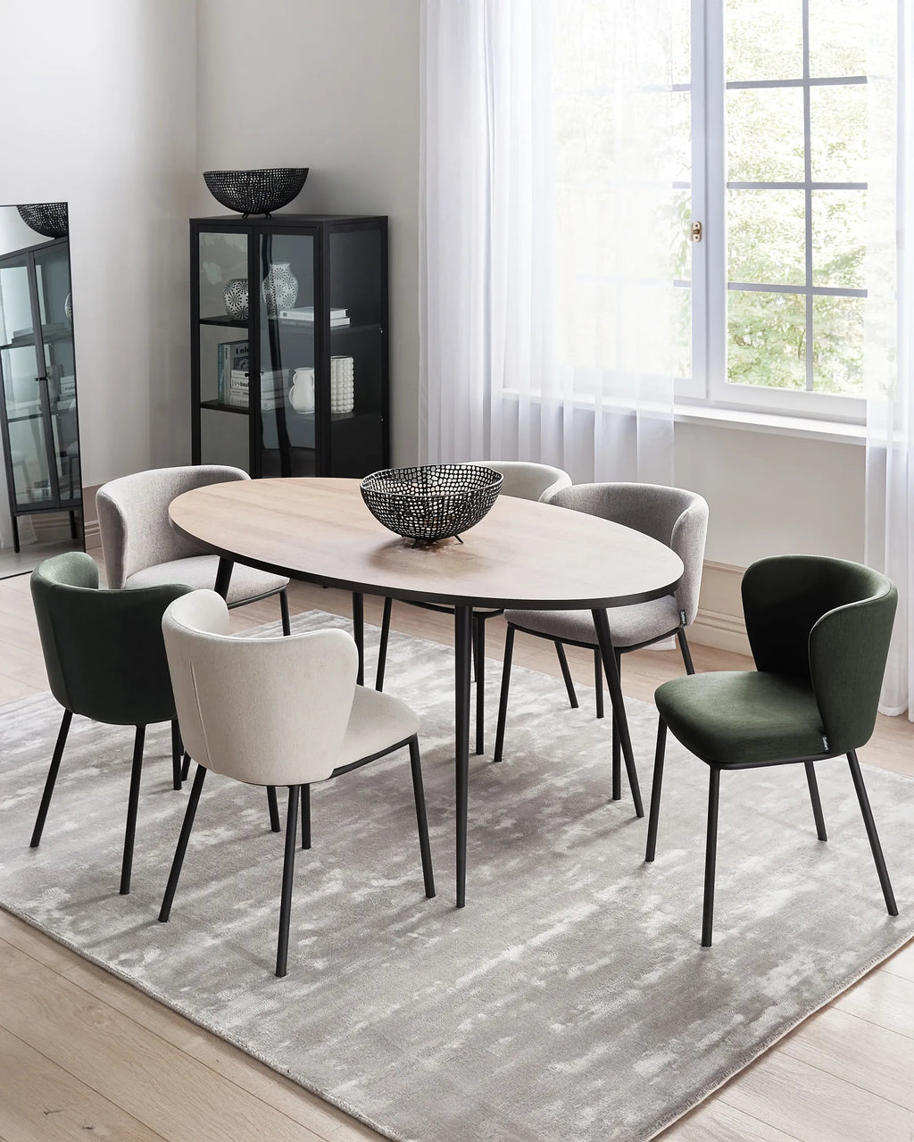 Set of 2 Dining Chairs MINA Fabric Dark Green