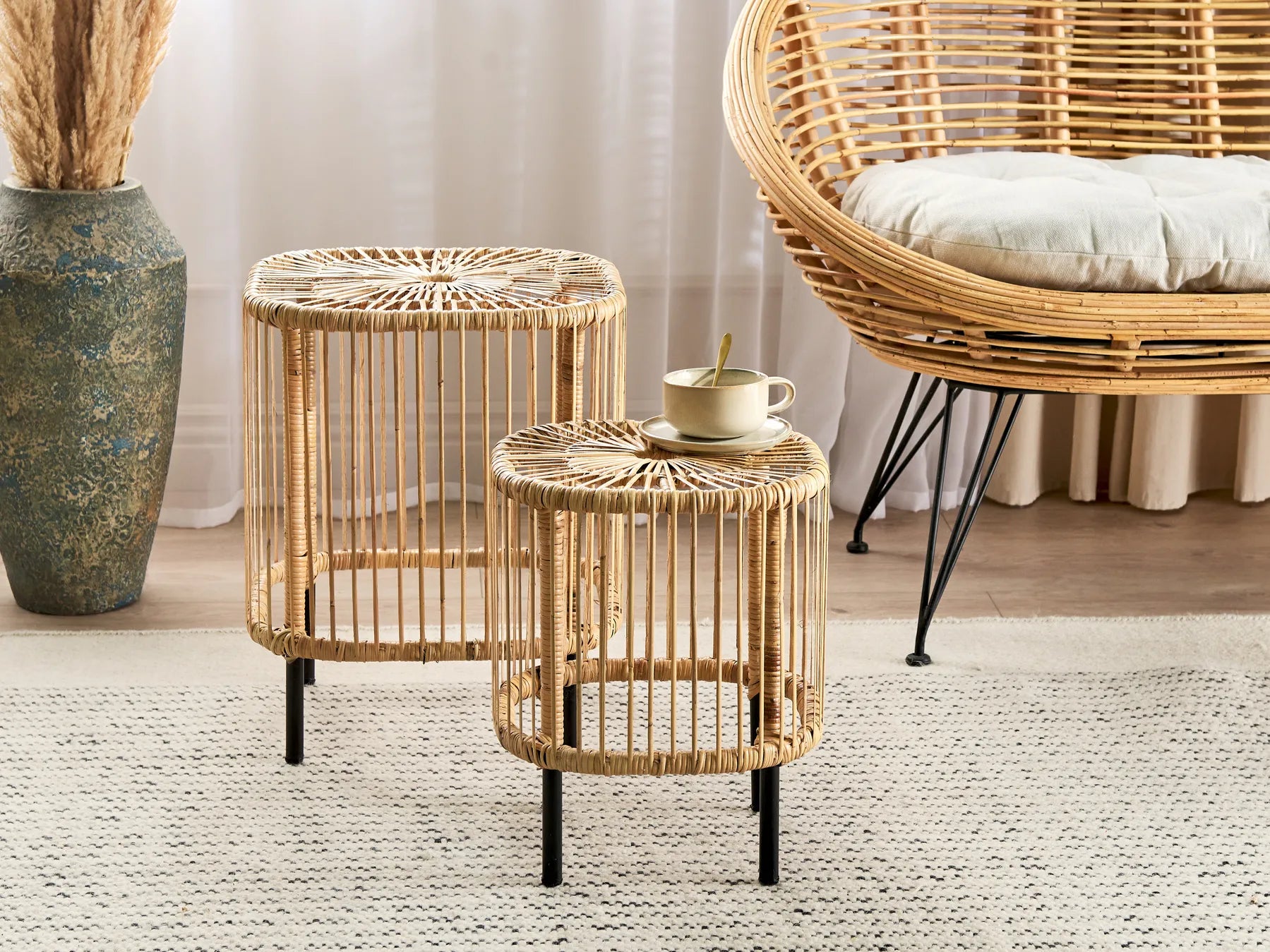 Set of 2 Coffee Tables CESENATICO Rattan Natural