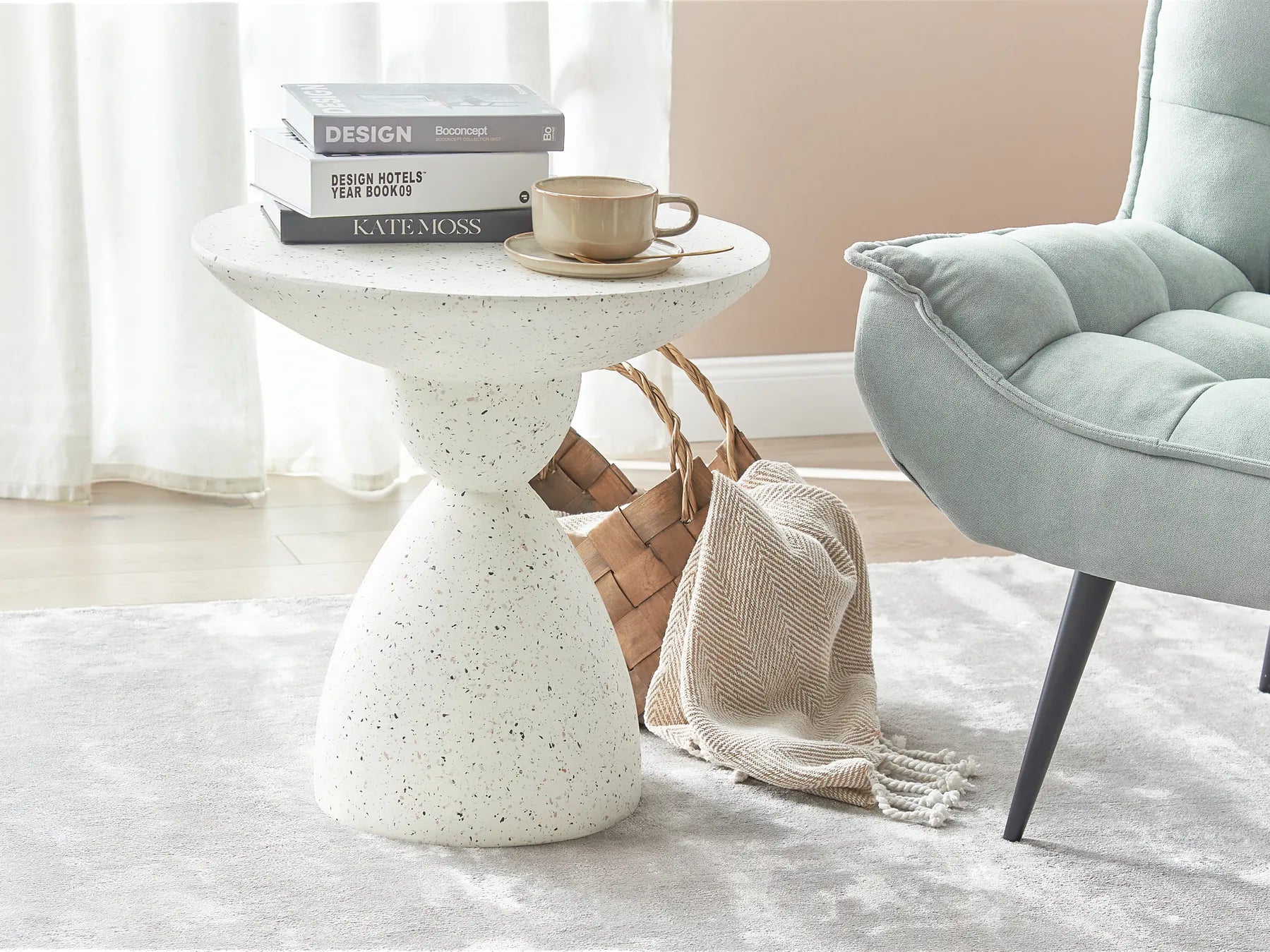 Side Table CAFFI 50 cm 50 cm White Terrazzo