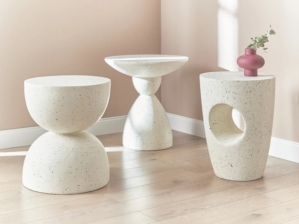 Side Table CAFFI 50 cm 50 cm White Terrazzo