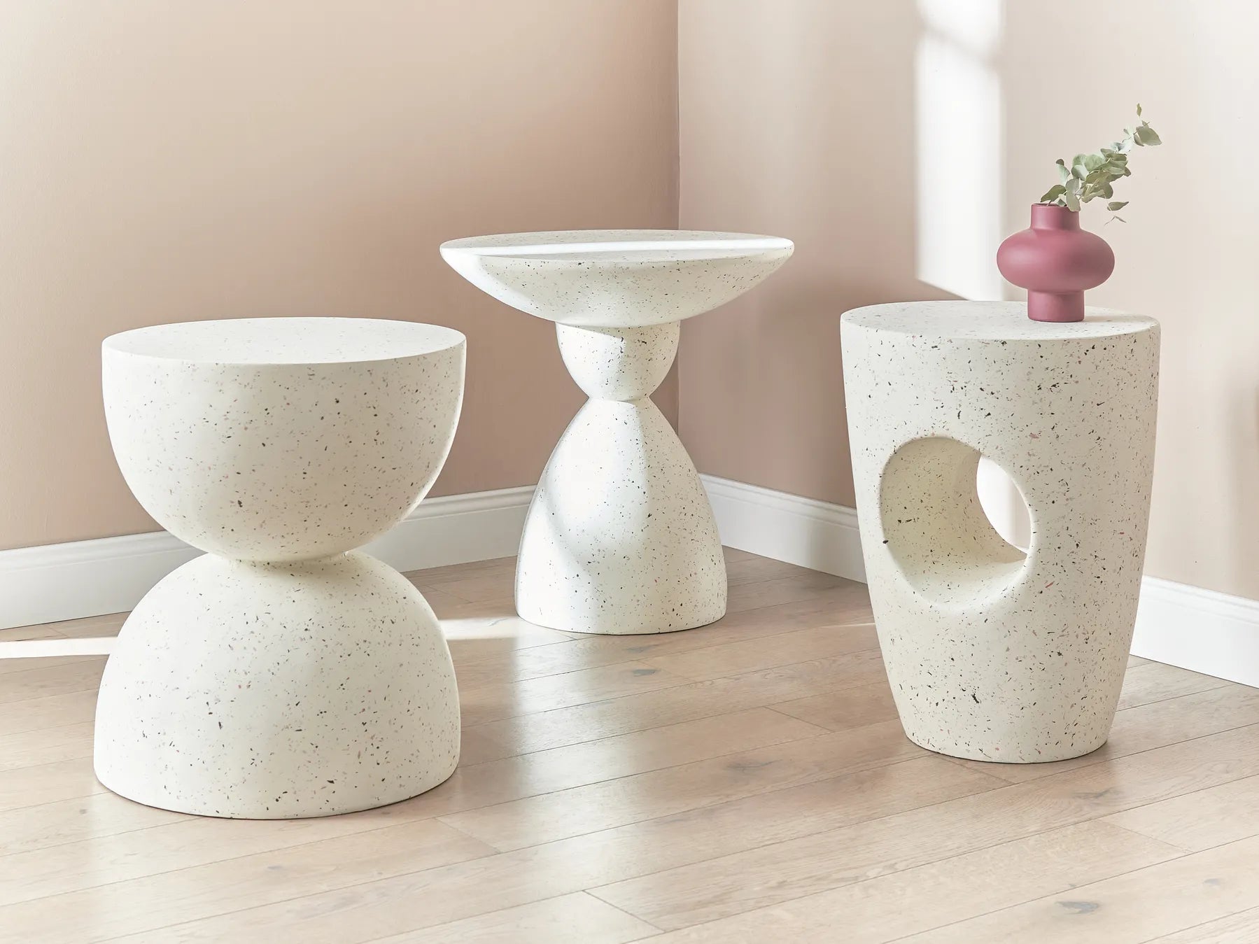 Side Table EDOLO 37 cm 37 cm Terrazzo Effect White Terrazzo