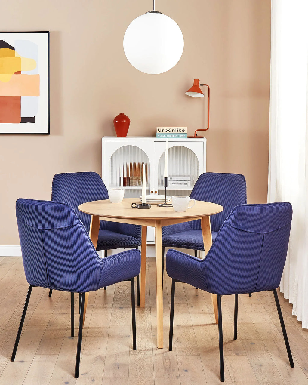 Set of 2 Dining Chairs LOVERNA Corduroy Dark Blue