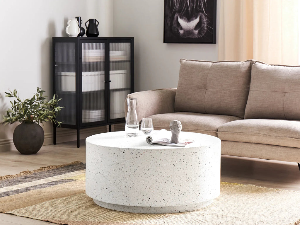 Coffee Table TREZZO 90 cm 90 cm Terrazzo Effect White Terrazzo