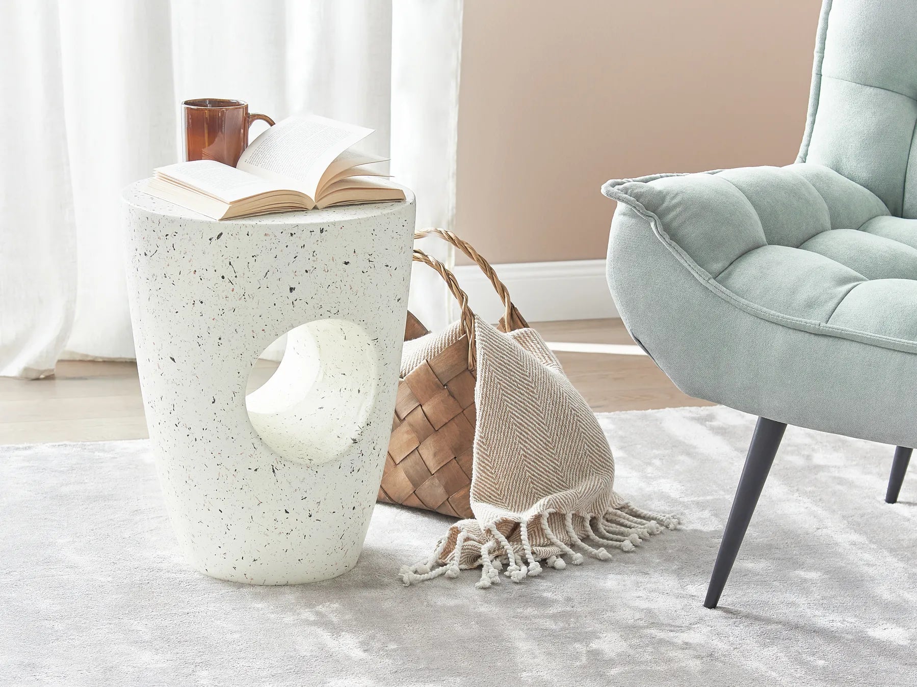 Side Table EDOLO 37 cm 37 cm Terrazzo Effect White Terrazzo