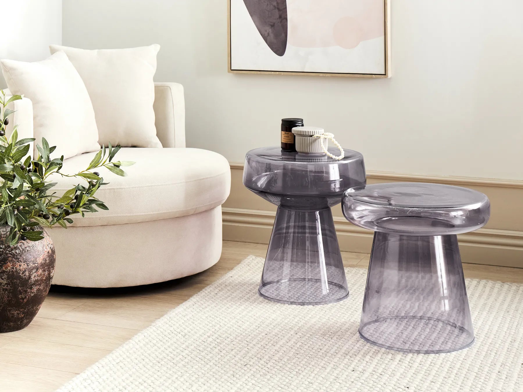 Side Table CALDERA Glass Grey