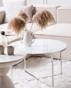 Coffee Table QUINCY Tempered Glass Marble/ Silver